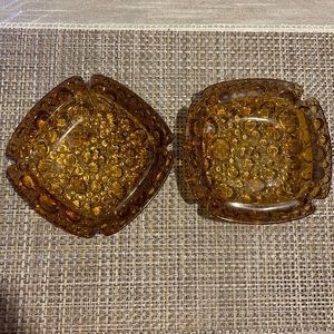 VINTAGE 1960s MID CENTURY AMBER GOLD BUBBLE GLASS PEBBLE ASHTRAY
